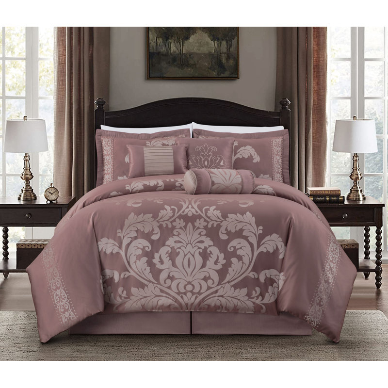 Queen Floral Jacquard Modern 7 PC Comforter Set outlet